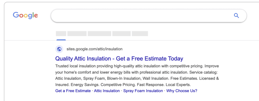 Google Ads for Home Insulation - Desktop