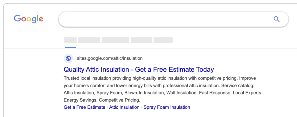 Google Ads for Home Insulation - Desktop 2